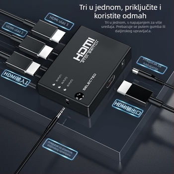 HDMI video prekidač, 3 ulaza 1 izlaz, infracrveno daljinsko upravljanje, 1080P, model HW-HD301H