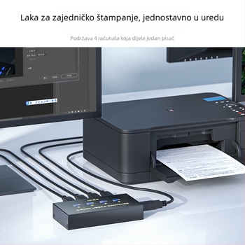 USB 2.0 prekidač za dijeljenje pisača, 4-portni, ručno upravljanje gumbima
