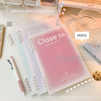 MOKA moka bilježnica s odvojivim listovima, gradientni dizajn, papir za zaštitu očiju, 60 listova, s pet rupa, kompatibilna s refillima