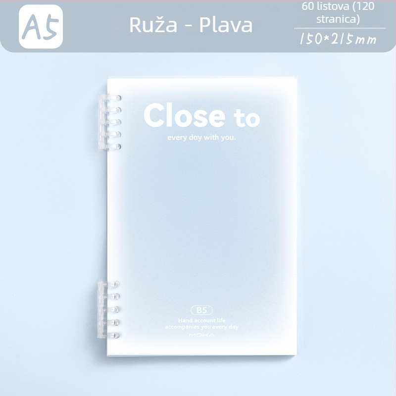 MOKA moka bilježnica s odvojivim listovima, gradientni dizajn, papir za zaštitu očiju, 60 listova, s pet rupa, kompatibilna s refillima