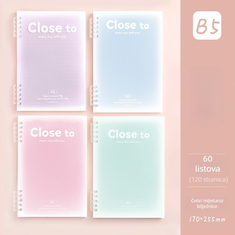 MOKA moka bilježnica s odvojivim listovima, gradientni dizajn, papir za zaštitu očiju, 60 listova, s pet rupa, kompatibilna s refillima