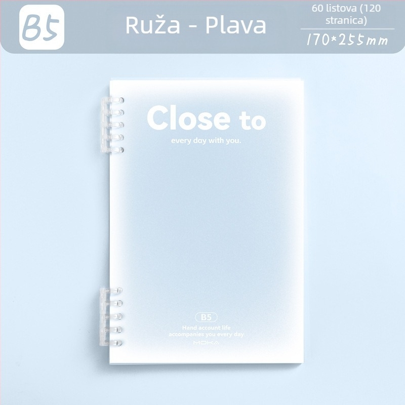 MOKA moka bilježnica s odvojivim listovima, gradientni dizajn, papir za zaštitu očiju, 60 listova, s pet rupa, kompatibilna s refillima