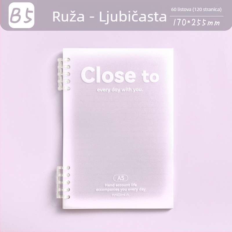 MOKA moka bilježnica s odvojivim listovima, gradientni dizajn, papir za zaštitu očiju, 60 listova, s pet rupa, kompatibilna s refillima