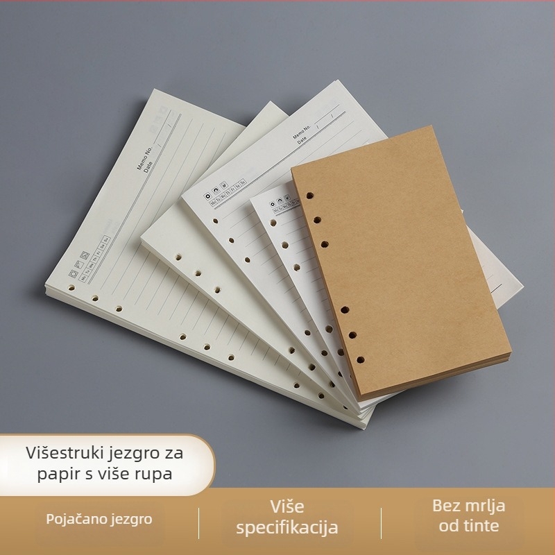 Loose-leaf unutarnji jezgra za bilježnicu: stranice s mrežom i Cornell stilom linija, 6 ili 9 rupa, 100/96 listova, logo tiskano, mogućnost prilagodbe