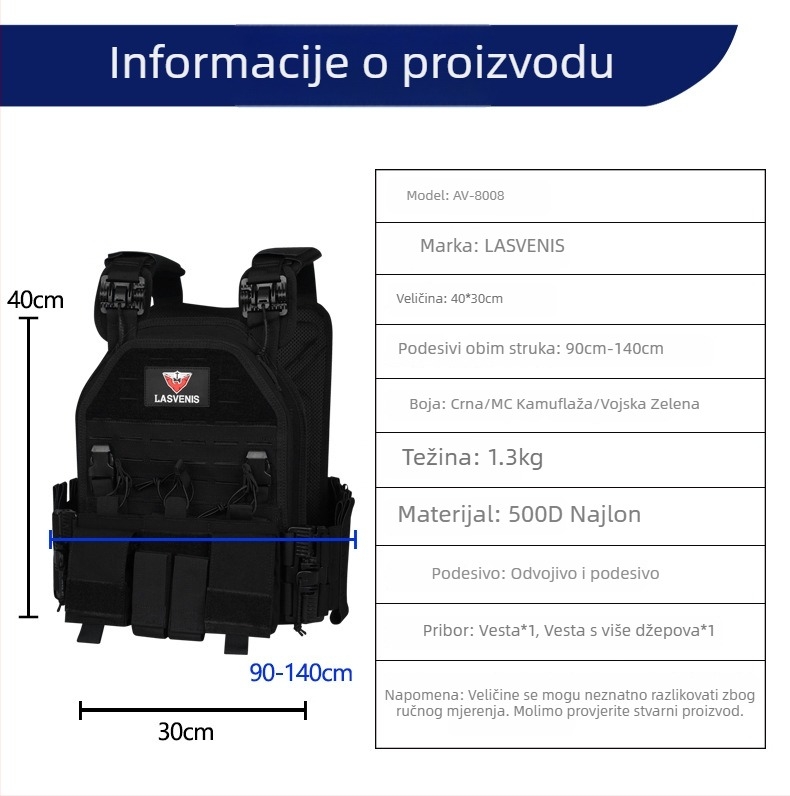 8008 Višenamjenska taktička vesta s brzim otpuštanjem jednim klikom, MOLLE sustav, vodootporna i otporna na habanje za vanjsku obuku, s kamuflažnim uzorkom