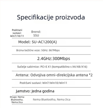 SSU SU-AC1200(A) PCIe bežična mrežna kartica