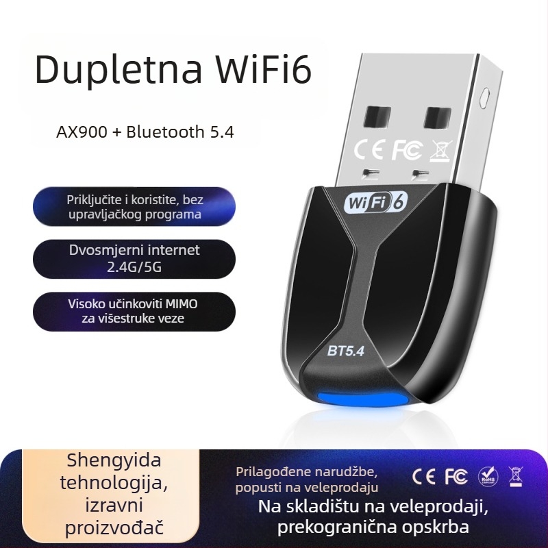 AX920 USB WiFi 6 bez drajvera, dual-band 2,4/5 GHz Bluetooth 5.4 (2 u 1)