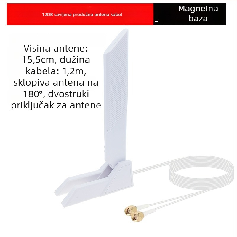 Blade 12dB savitljiva SMA antena za WiFi 6E – dvostrano/tri-band 2,4/5/6 GHz, do 5374 Mbps, Bluetooth, SMA priključak