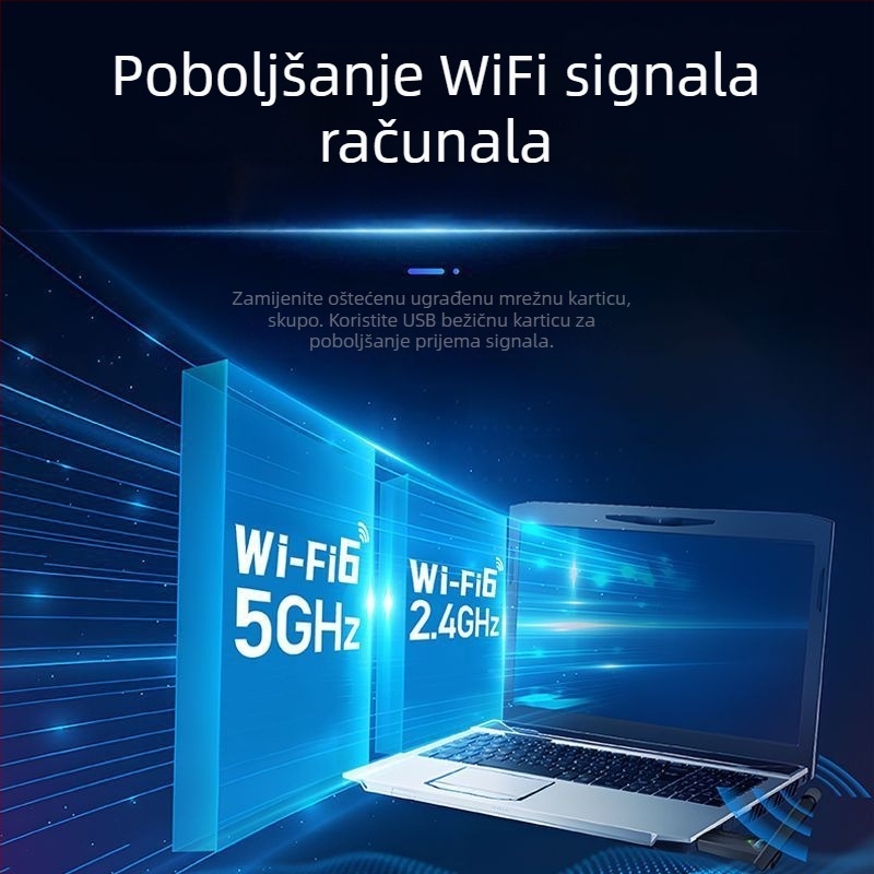 Bežična USB mrežna kartica – bez drivera, podrška WiFi 6; Gigabit Ethernet kompatibilnost (10/100/1000 Mbps, USB, Ethernet)