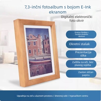 ACEP7 digitalni okvir za fotografije s E Ink zaslonom, ugrađeni RTC, okvir od masivnog drveta