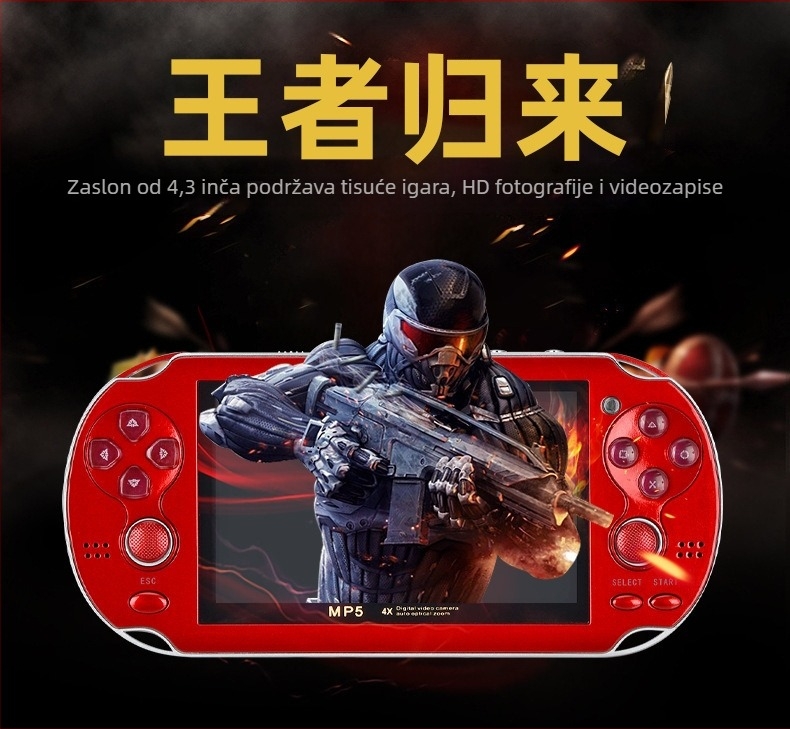 Prenosna gaming konzola X7 s dvostrukim džojistikama, 8GB memorije, USB sučelje, 3,5 mm audio/video, žično povezivanje, RPG