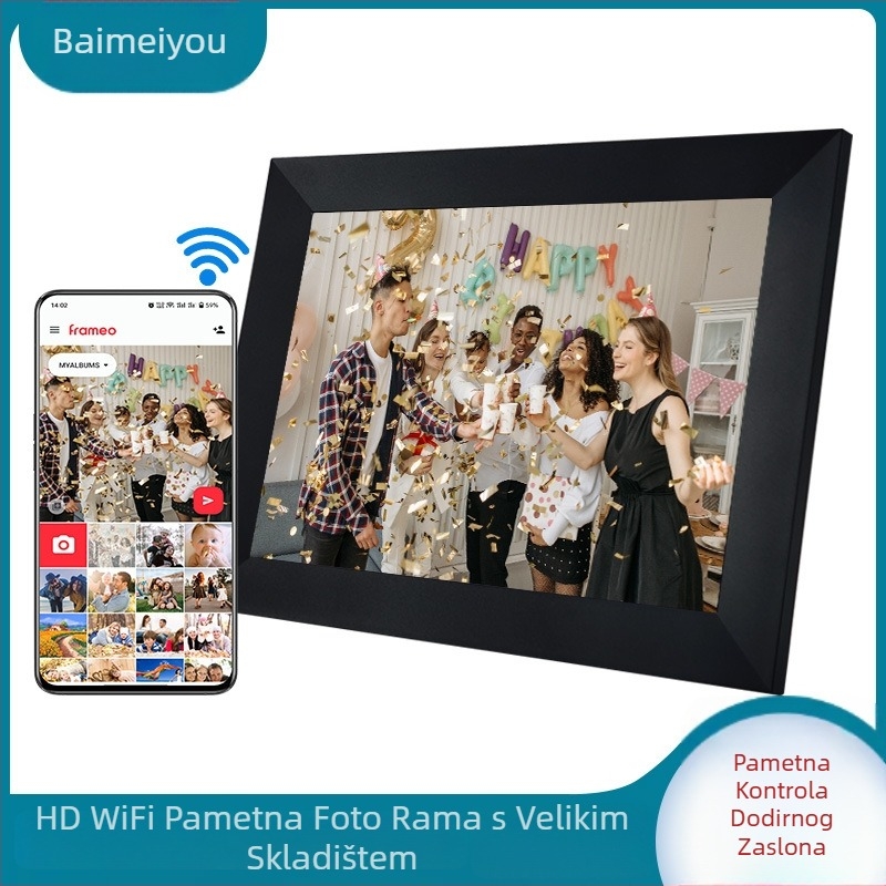 Frameo digitalni okvir za fotografije s cloud prijenosom, zaslon osjetiv na dodir, Wi‑Fi, 16GB pohrane, rezolucija 1280x800