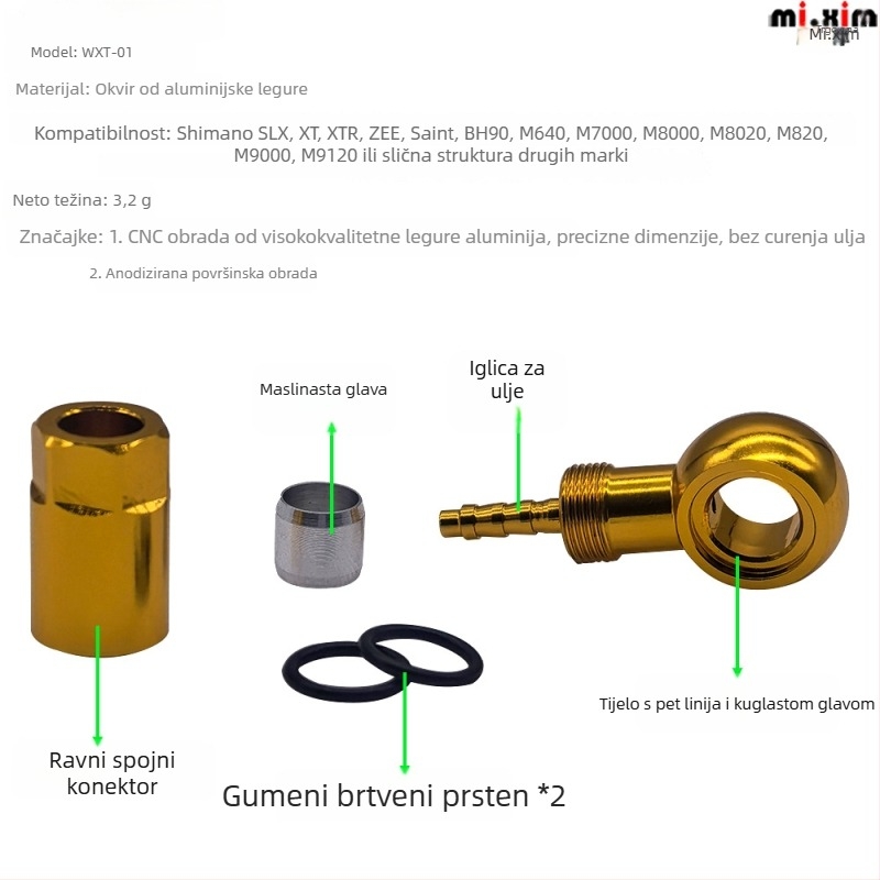 Igla za ulje za disk sustave Shimano SLX/XT/XTR, s olivnom glavom i konektorom za cijev
