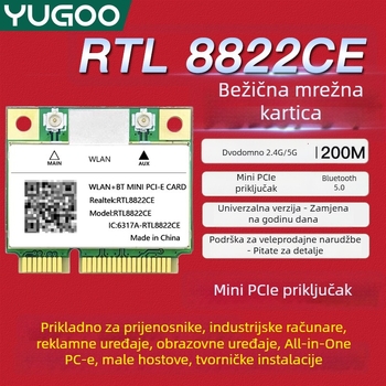 RTL8822CE Mini PCIe Bežična Mrežna Karta, 1200 Mbps, 802.11ac