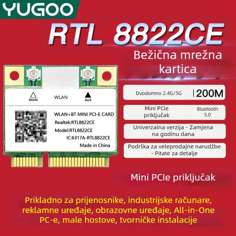 RTL8822CE Mini PCIe Bežična Mrežna Karta, 1200 Mbps, 802.11ac
