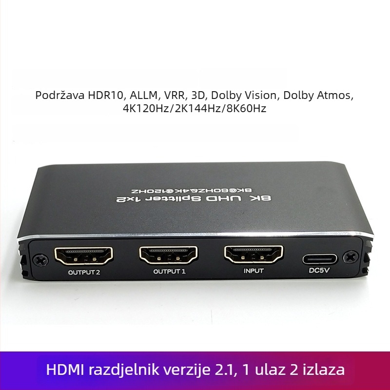 HDMI razdjelnik, model H190, 8K60Hz, prekidač/razdjelnik, HDMI izlaz, napajanje 5V1A