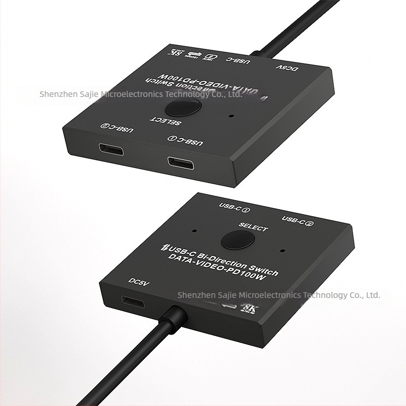 Type-C 3.1 dvostrani KVM prekidač, dva ulaza na jedan izlaz, USB-C sučelje, USBC-201, 8K60Hz, kompatibilan s Windows 7, kabel duljine 0,6 m