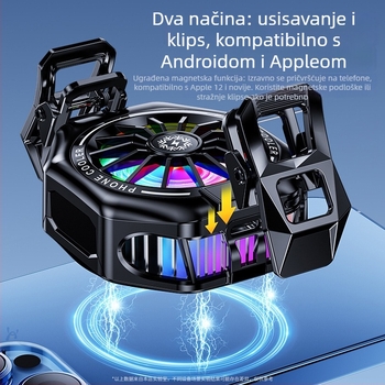 Ploča za hlađenje mobitela s USB sučeljem, kompatibilna s telefonima od 4.7 do 7.5 inča, materijal ABS + ice porcelain + aluminijski spoj, punjenje dok igrate