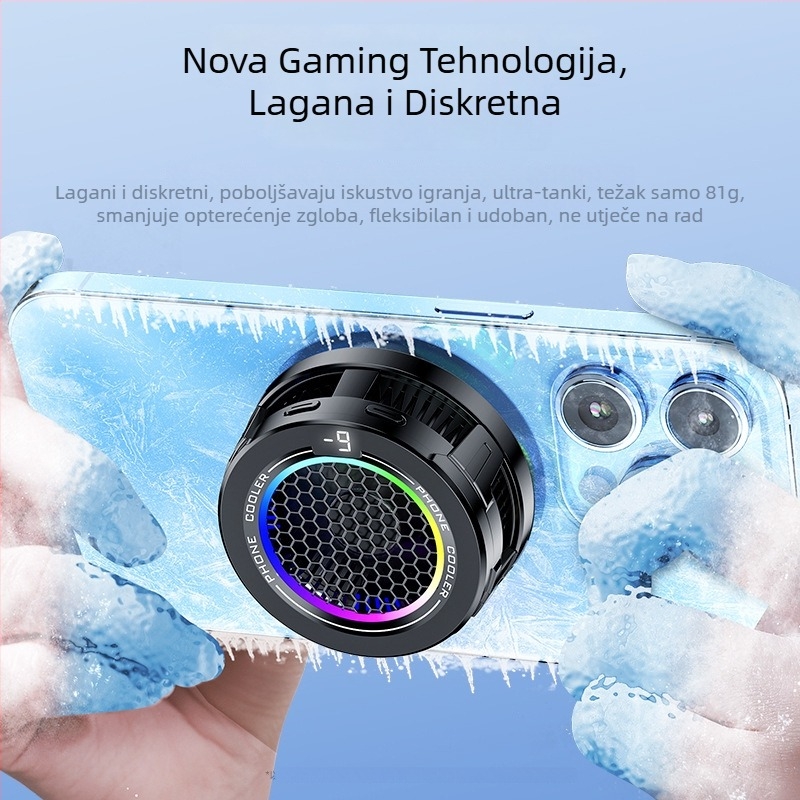 Hladić za telefon X108 s LED efektima, trostupanjska regulacija, Type-C sučelje, ABS aluminijska smjesa + silikon, 15W