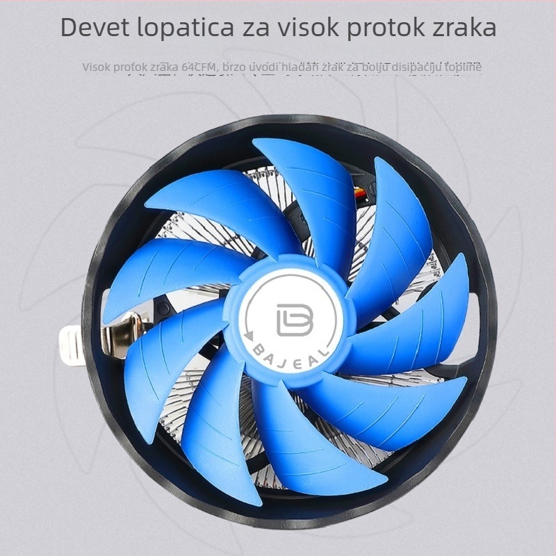 Bakreni CPU hladnjak za desktop računala, ventilator s 4 toplovodnim cijevima, 1200 RPM, 20 dB, uljni ležaj, ultra tiho, kompatibilan s Intel i AMD