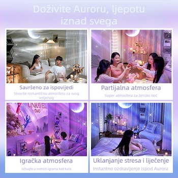 Projektor noćnog neba s aurorom i zvjezdanim nebom – noćno svjetlo, napajanje USB / ugrađena baterija / DC, Bluetooth zvuk, stolna uporaba