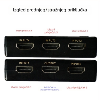 HDMI prekidač 5x1, 4K 30 Hz, s daljinskim upravljačem