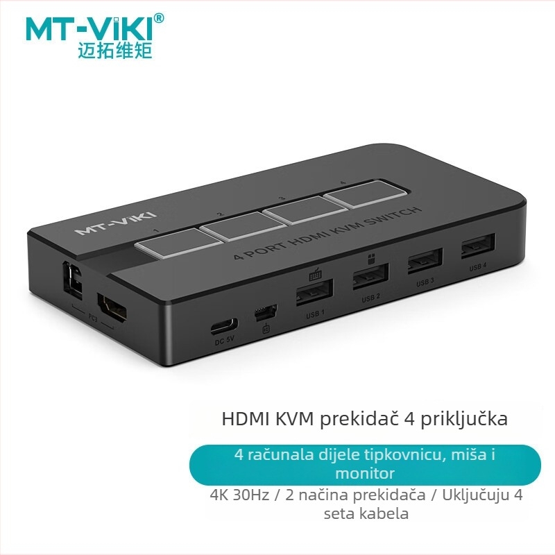 KVM prekidač MT-KH4, 4-port HDMI, 4K@30Hz, povratna kompatibilnost