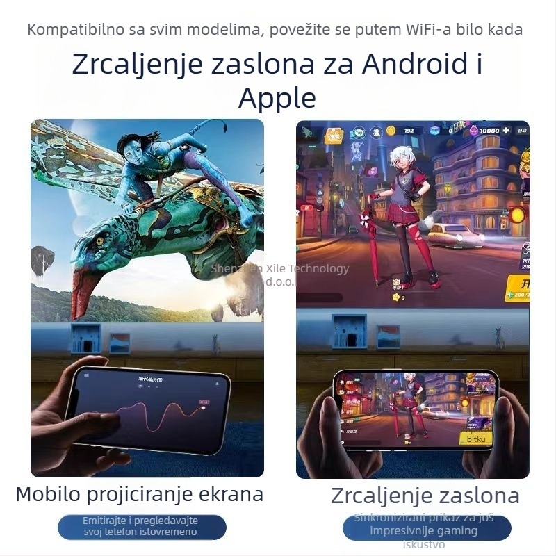 Pametni kućni projektor za dom, Ultra HD kućno kino, projekcija na zid s Wi‑Fi, zaštita vida