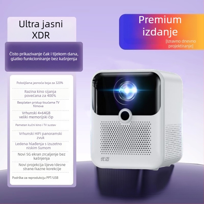 Pametni kućni projektor za dom, Ultra HD kućno kino, projekcija na zid s Wi‑Fi, zaštita vida