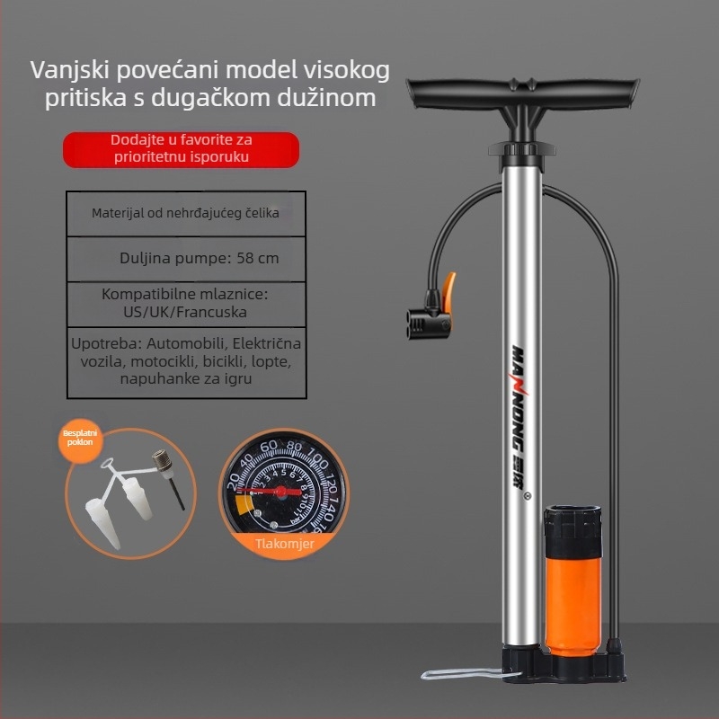 MN-098 Ručna pumpa od nehrđajućeg čelika, visokotlačna pumpa za bicikle i male automobile