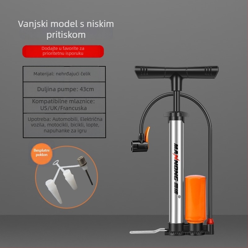 MN-098 Ručna pumpa od nehrđajućeg čelika, visokotlačna pumpa za bicikle i male automobile