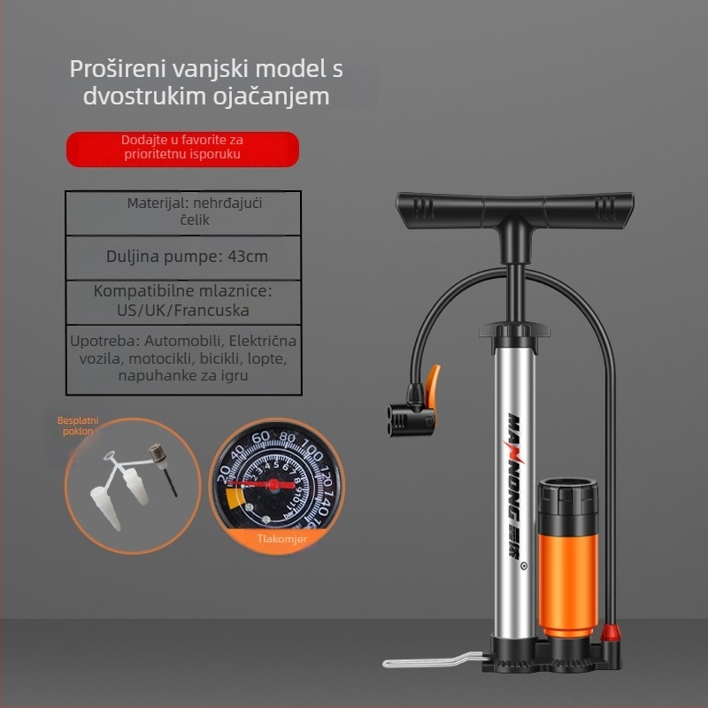 MN-098 Ručna pumpa od nehrđajućeg čelika, visokotlačna pumpa za bicikle i male automobile