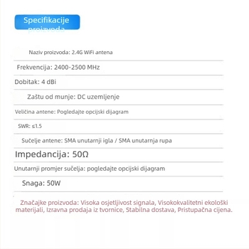 Vanjska gumena antena 2,4 GHz za pametan dom, tipka antena, Bluetooth/Wi‑Fi usmjerivač i mrežna kartica
