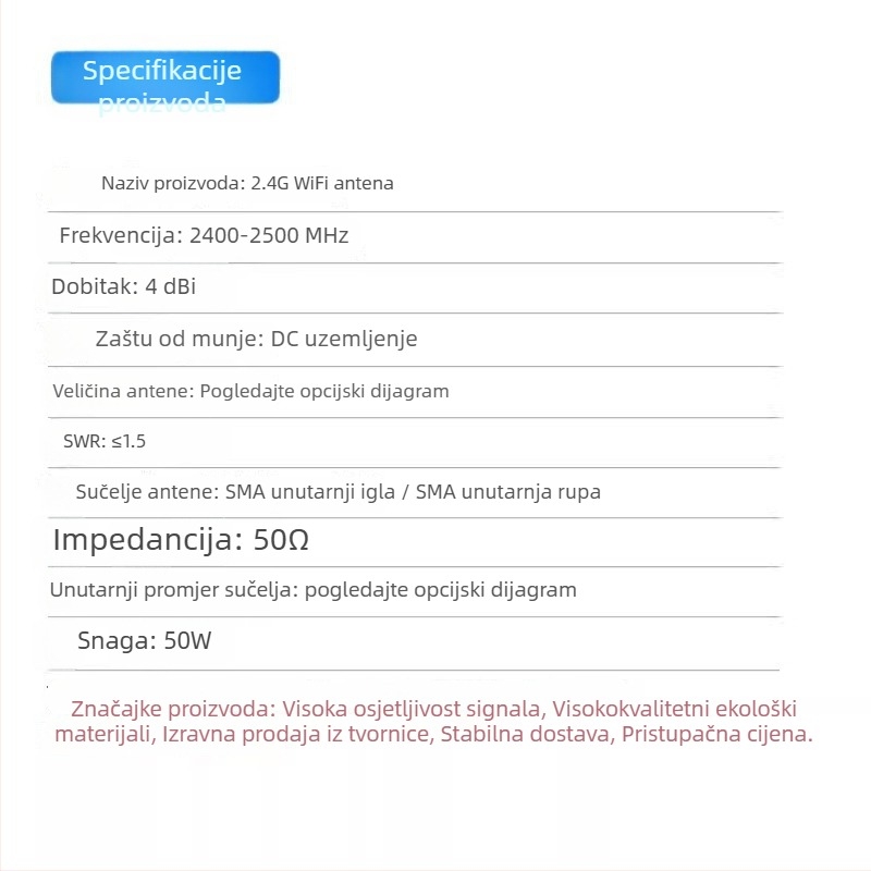 Vanjska gumena antena 2,4 GHz za pametan dom, tipka antena, Bluetooth/Wi‑Fi usmjerivač i mrežna kartica