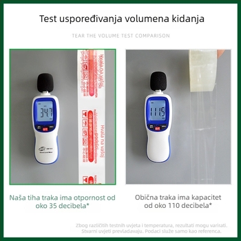 Paketna traka, visoka viskoznost, tih rad, na BOPP osnovi, ljepilo osjetljivo na pritisak; otpornost na temperaturu: 120°C dugoročno, 150°C kratkoročno.