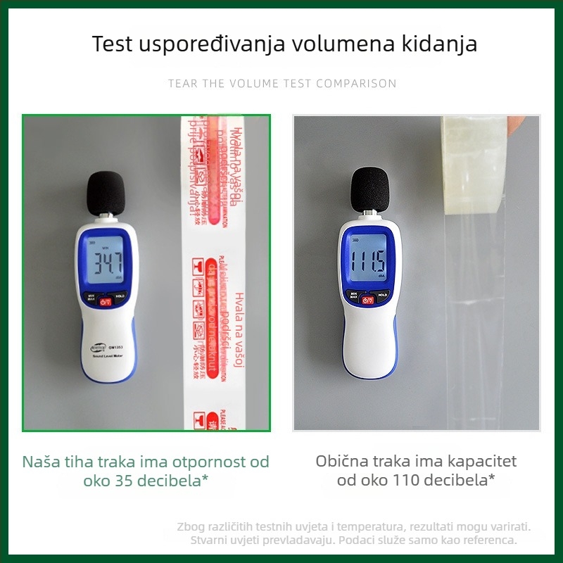 Paketna traka, visoka viskoznost, tih rad, na BOPP osnovi, ljepilo osjetljivo na pritisak; otpornost na temperaturu: 120°C dugoročno, 150°C kratkoročno.