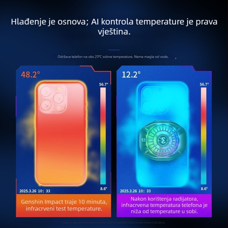 Hlađiva jedinica za telefon s AI kontrolom temperature i digitalnim zaslonom (11W, Type-C, ABS+ aluminijska legura + termalno vodljivi silikon, 72.5 g, CX10)