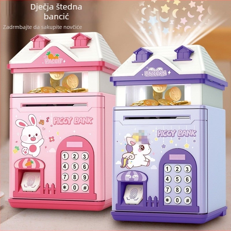 Dječja štednja s projekcijom zvjezdzanog neba i kutijom za otisak prsta — plastična kućica, injekcijsko oblikovanje, jednostavan i moderan dizajn, otisnuto logo