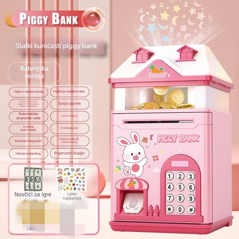 Dječja štednja s projekcijom zvjezdzanog neba i kutijom za otisak prsta — plastična kućica, injekcijsko oblikovanje, jednostavan i moderan dizajn, otisnuto logo