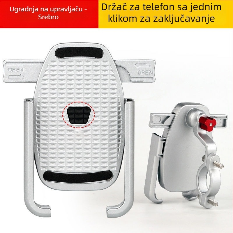 Držač za mobitel za bicikl, motocikl i električno vozilo – aluminijska legura, zaključavanje jednim klikom, prilagodljivo obrađivanje