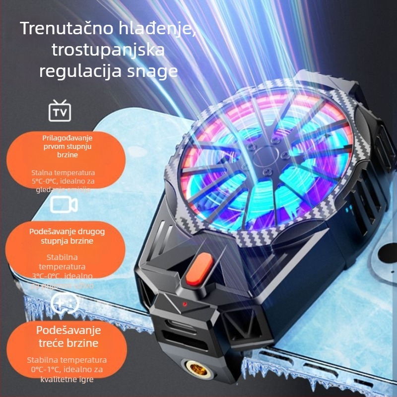 Feilibake X57 hladnjak za telefon — Type-C priključak, 45 mm ventilator, materijal ABS + aluminijska legura, kompatibilan s iPhone i Android, 3-stupanjska regulacija temperature