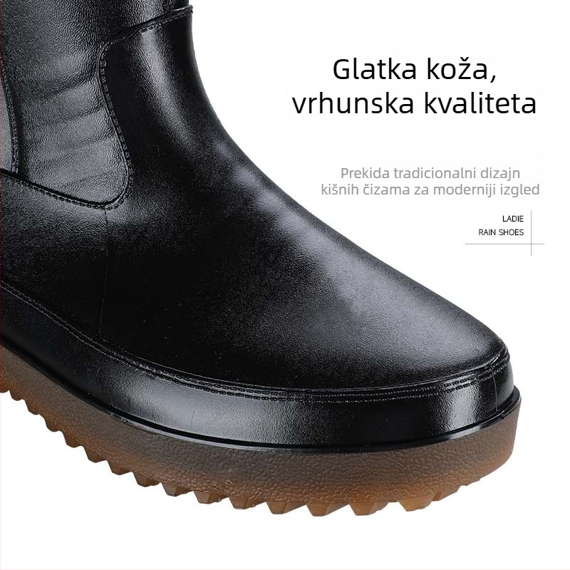 Wanmao unisex PVC čizme za kišu s teksturom kože, vodootporne, protuklizna gumena potplat, topla podstava, model Wm-108