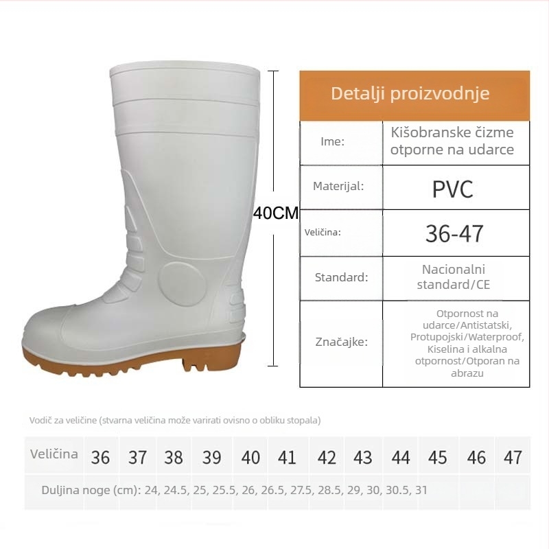 PVC cipele za prehrambenu sigurnost – otpornost na udar 200J, vodootporne, protuklizne