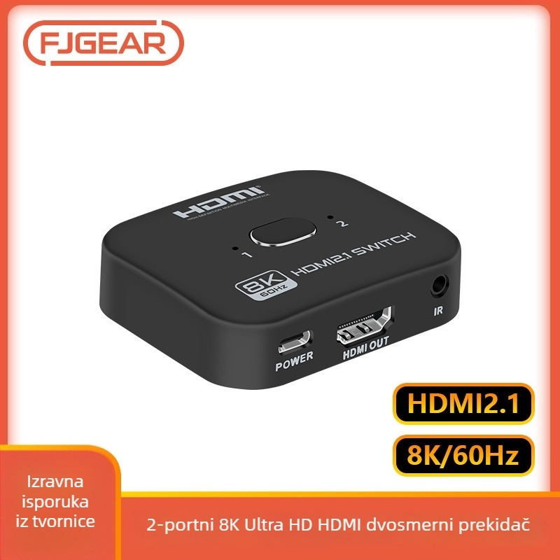HDMI prekidač, 2 ulaza / 1 izlaz, podrška 8K i 4K/60Hz, daljinsko buđenje, 1-godišnje jamstvo