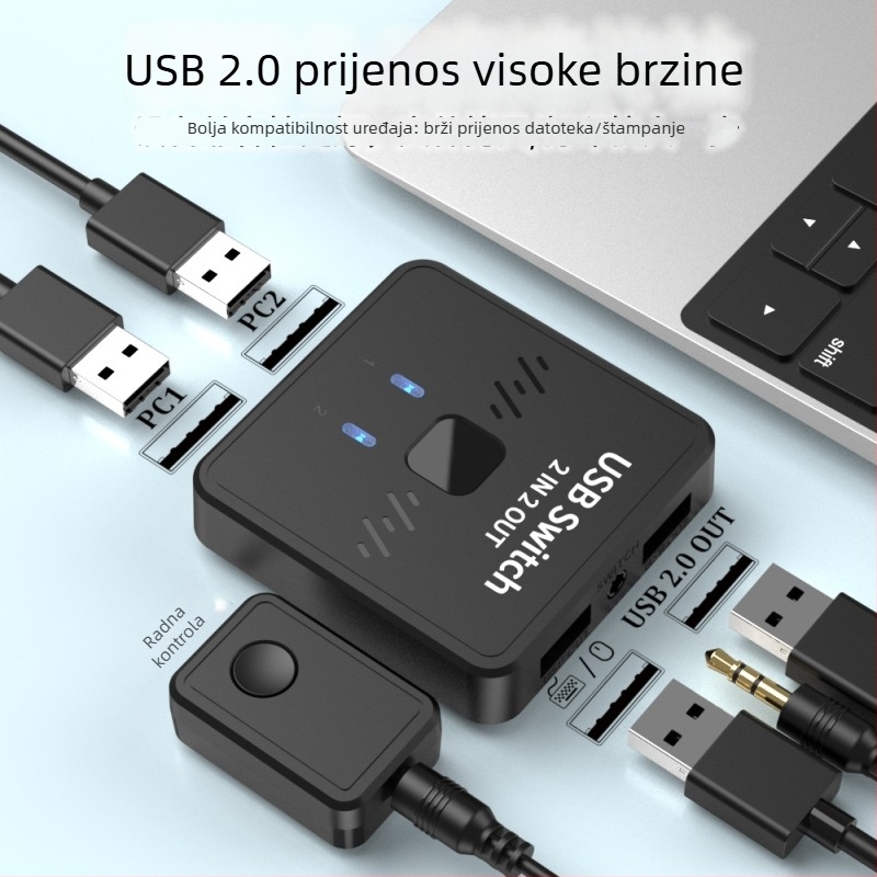 USB prekidač 2 na 2 za tipkovnicu, miš i USB uređaje, USB 2.0, kompatibilan s Windowsom