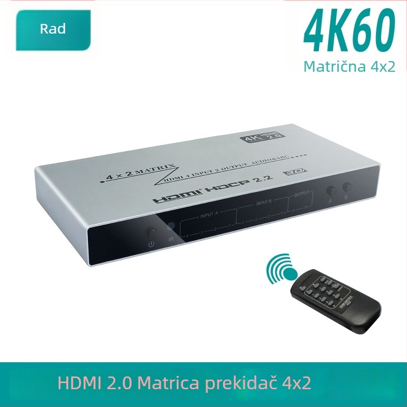 HDMI matrica prekidač 4x2, 4K60 s EDID i RS232 kontrolom