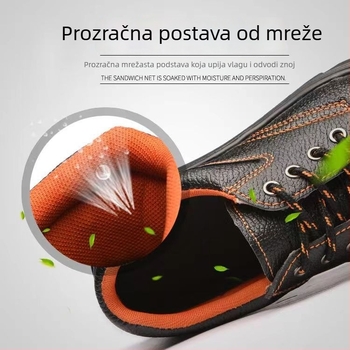 Radne sigurnosne cipele: otporne na udarce i probijanje, prozračne, protuklizne, PU materijal, čelična prstna zaštita