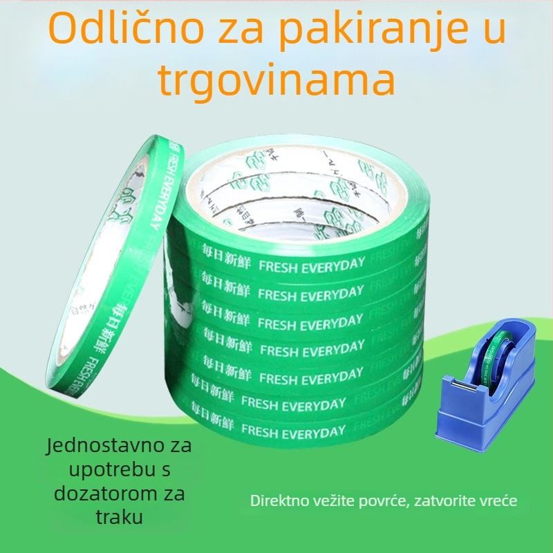 Pojas za pakiranje povrća i voća s dnevnim tiskanim oznakama, BOPP film, UV-otporna konstrukcija, ljepilo osjetljivo na pritisak, debljina 50 μm