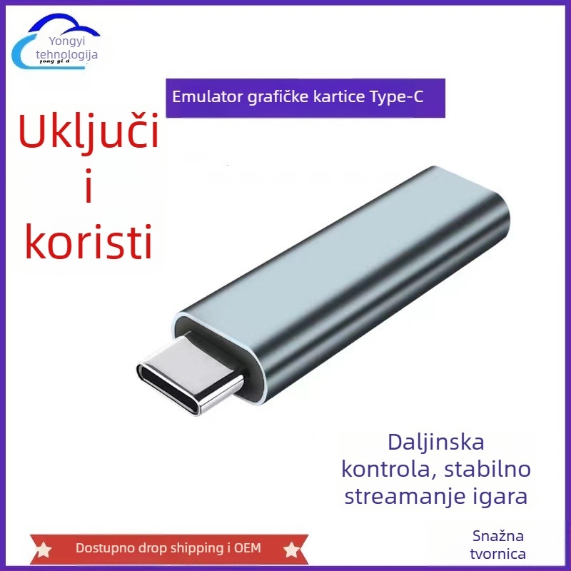 Type-C virtualni adapter zaslona za gaming studio – 4K, daljinsko buđenje, Windows 7, CS čip