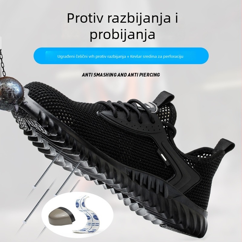 Foot Shield muške ljetne zaštitne cipele, prozračni fly-knit gornji dio, čelični vrh, otporne na udarce i probijanje, niski profil